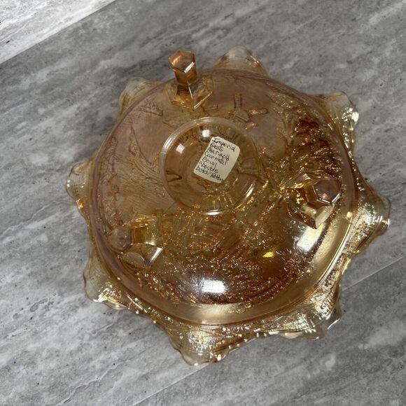 Imperial Art Glass Marigold Carnival‎ 8" Round Bowl with Dutch Windmill Scene - Picture 13 of 14